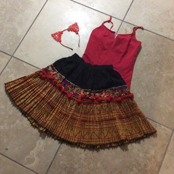 🍒 4PC RUFFLE MINI SKIRT BOHO RUFFLE CAT EARS TANK PETITE SHRUG SET BUNDLE GYPSY - Picture 4 of 8